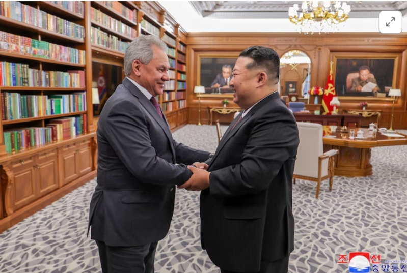 朝鲜领导人金正恩在平壤会见俄罗斯联邦安全会议秘书绍伊古